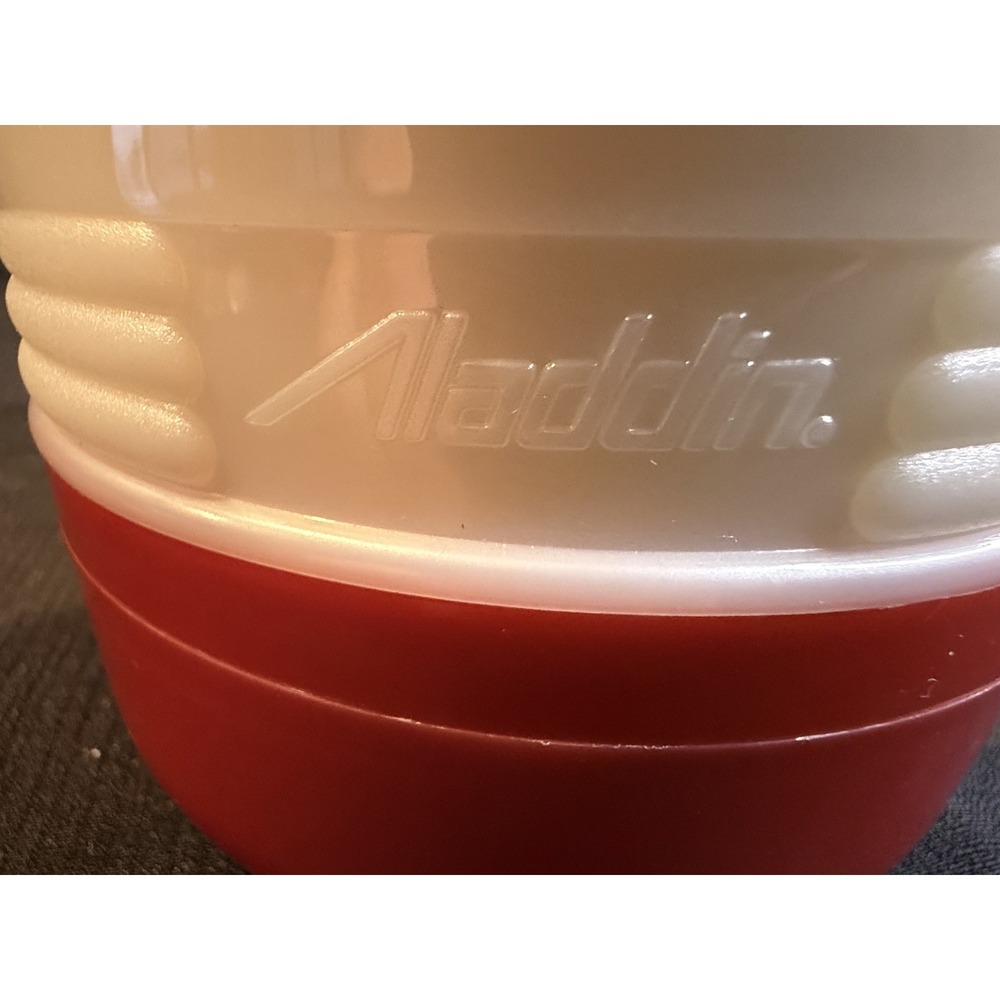 Vintage Aladdin Thermos Wide Mouth Pint Bowl Red White Plastic Insulated Jar